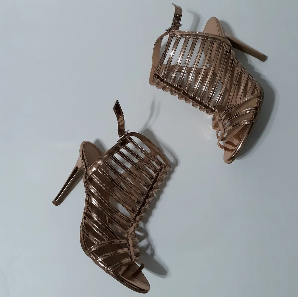CHRISTIAN SIRIANO Rose gold gladiator heel…